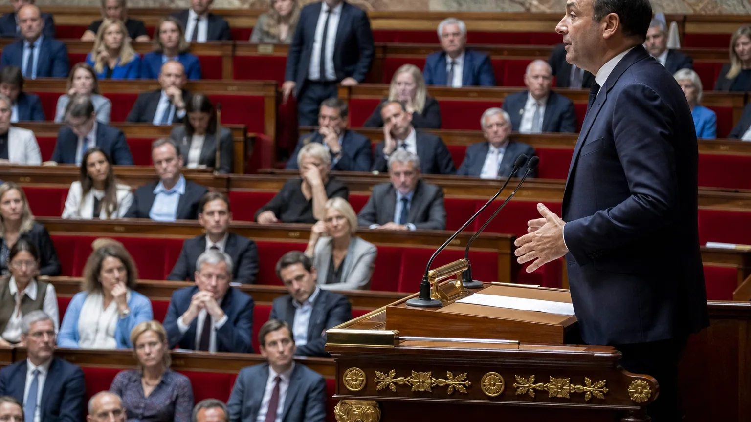 Un membre du gouvernement s'exprimant à la tribune de l'Assemblée nationale devant les députés