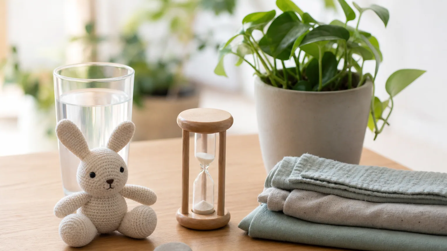 Une mère accroupie au niveau de son tout-petit en pleurs pour l'apaiser dans le salon
