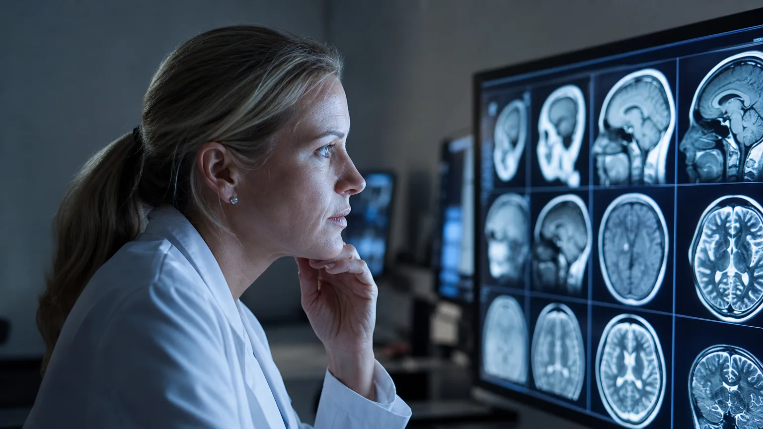 Une radiologue analyse des images médicales sur un écran assistée par un logiciel d'intelligence artificielle