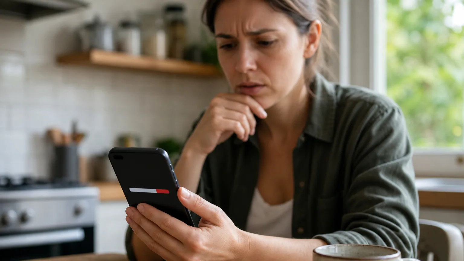 Une personne consulte l'espace de stockage saturé de son smartphone