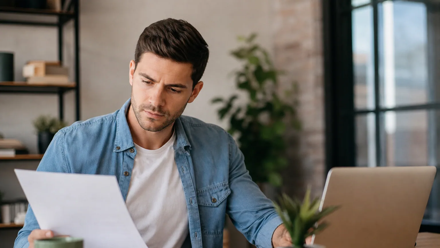 Une créatrice d'entreprise compare des documents administratifs sur son bureau pour choisir son statut juridique