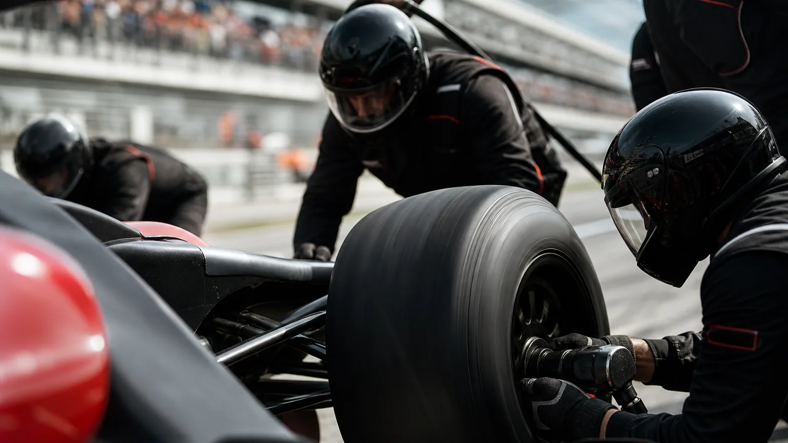Un mécanicien change un pneu de Formule 1 lors d'un arrêt au stand